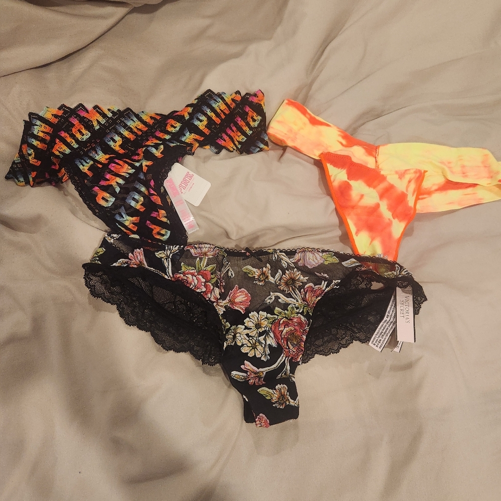 Set Of 3 Victorias Secret And Pink Panties NWT All Size Small